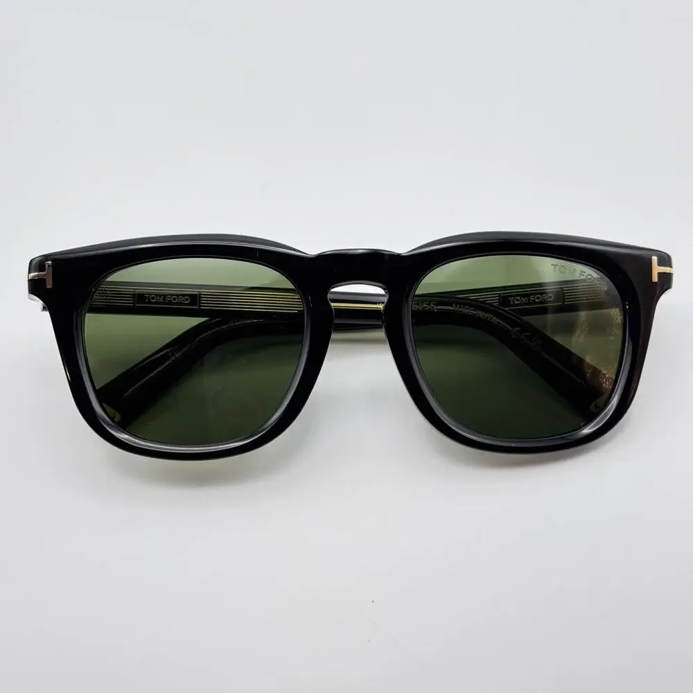Tom Ford Sunglasses Icon FT1326-F 01N Black Square Green Lens 52mm Asian Fit New